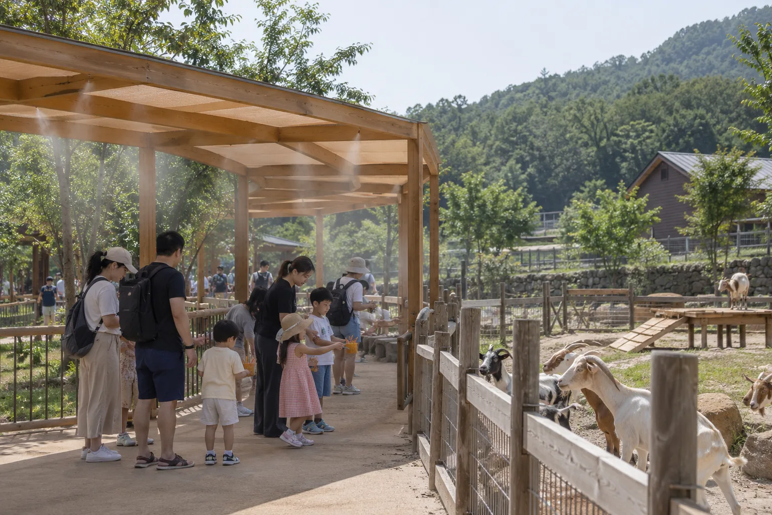 동물농장 관람객 대기 쉼터의 미스트 활용 예시