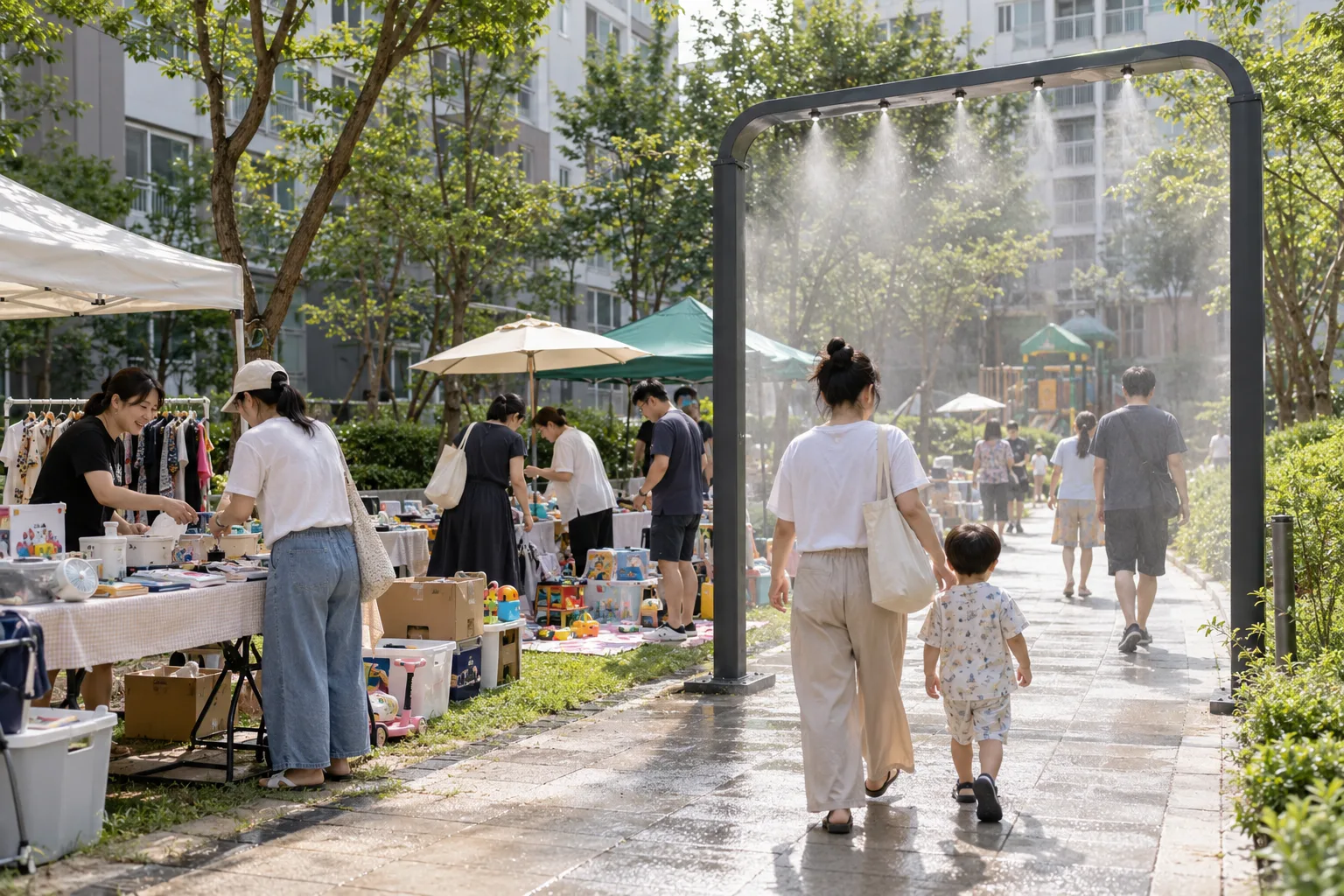 아파트 단지 주민행사 통행로에 미스트를 적용한 예시